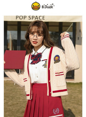 099 B.DUCK小黄鸭学院风针织开衫毛衣外套 女装L码