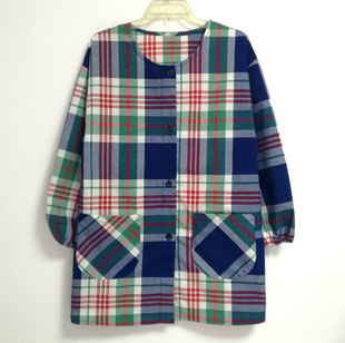 包邮长袖店员服特价外贸原单居家服厨房围裙时尚韩版反穿衣前面纽