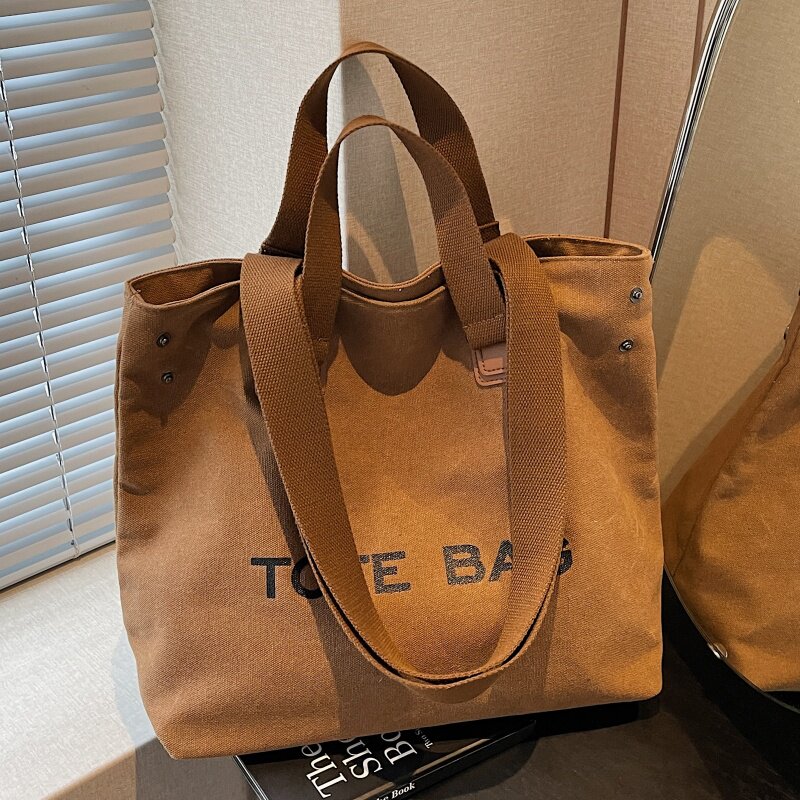 质感复古字母帆布包包女大容量上课通勤手提袋休闲百搭单肩托特包