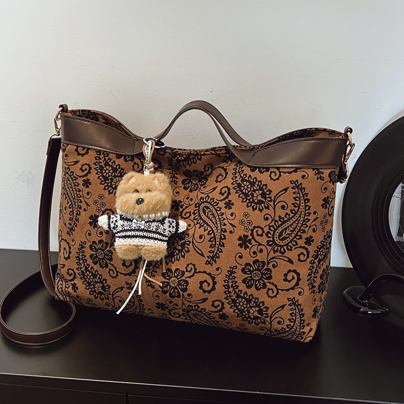 复古鹿皮绒大容量斜挎通勤托特包