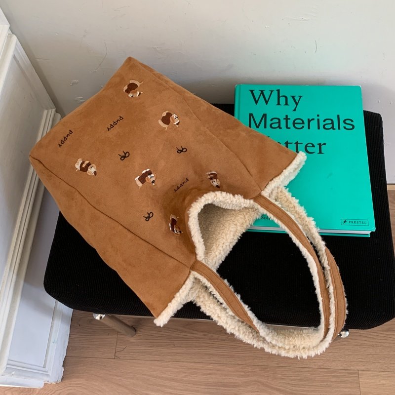 羊羔毛绒包包女大容量刺绣腊肠狗单肩通勤包冬季复古鹿皮绒托特包,箱包皮具/热销女包/男包,托特包,淘宝优惠券,粉丝福利购,淘宝优惠卷