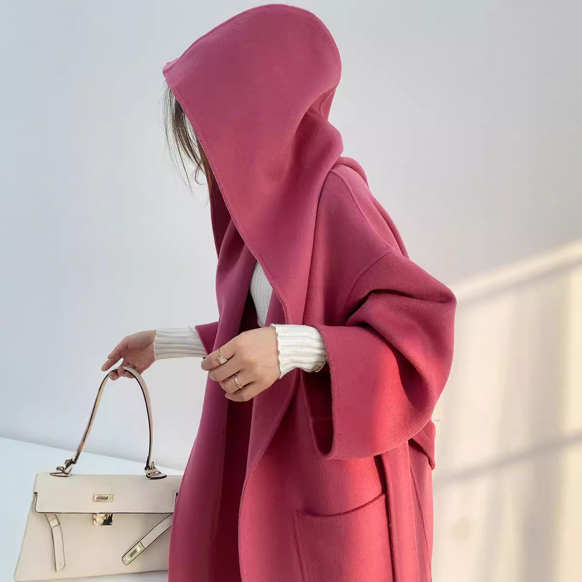 羊毛连帽毛呢外套女士韩版气质网红上衣中长款显瘦百搭双面呢大衣,女装/女士精品,毛呢外套,淘宝优惠券,粉丝福利购,淘宝优惠卷