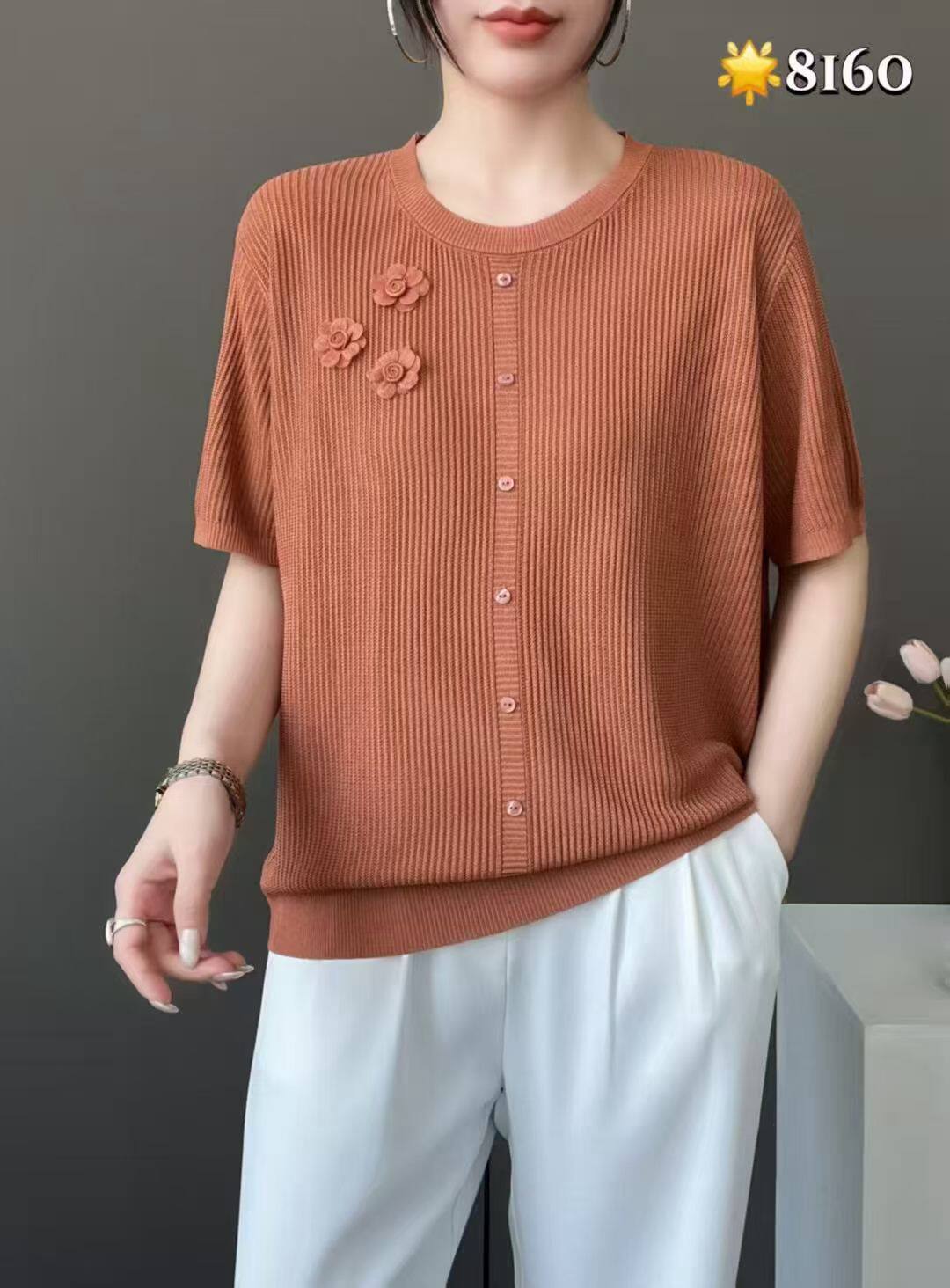 2026新款夏季短袖t恤女加大码宽松遮肚薄款洋气针织衫上衣