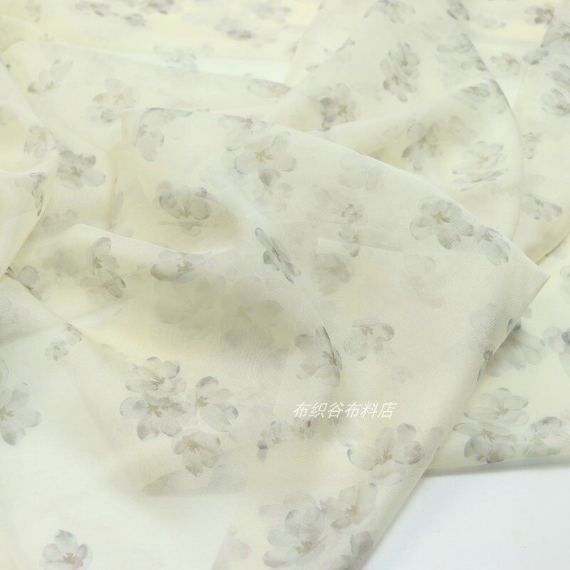 飘逸古风杏米色樱花瓣雪纺纱布料夏连衣裙汉服装窗纱手工DIY面料