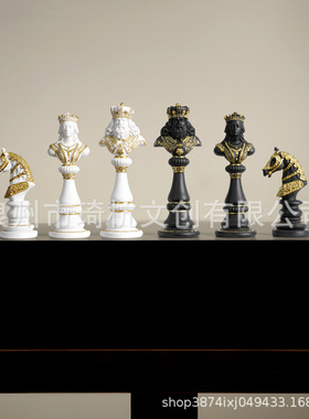 跨境新品国际象棋摆件黑白金银西洋人像小棋子摆设家居桌面装饰品