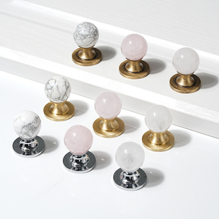 法式轻奢高级感大理石圆球衣柜橱柜门把手高档粉白水晶圆球小拉手