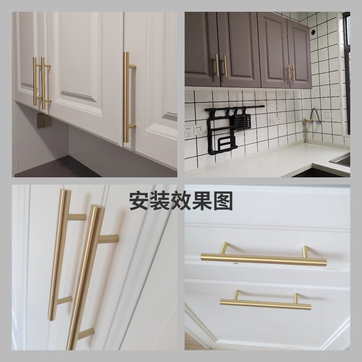 现代简约北欧轻奢黄铜拉手橱柜衣柜子门抽屉双孔金色高档纯铜把手