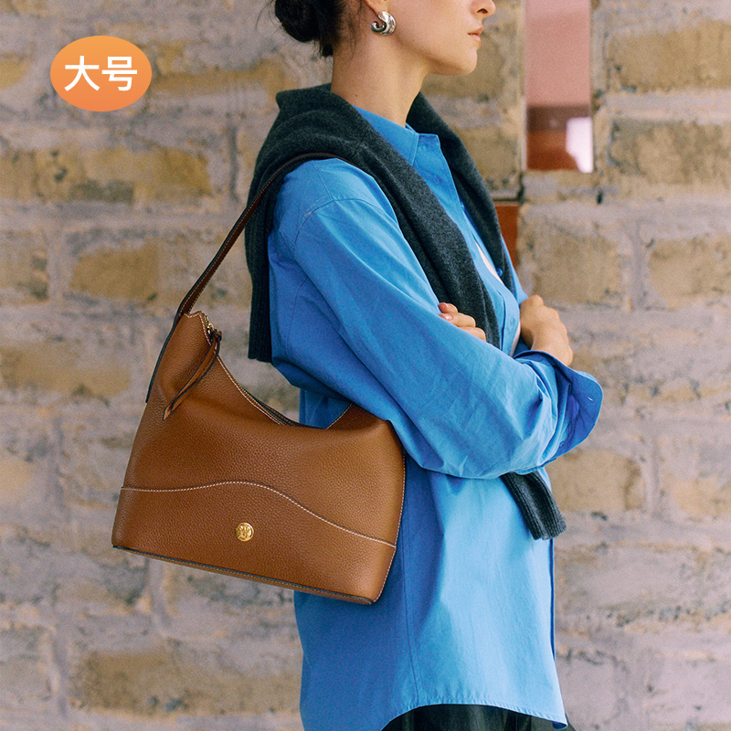万里马头层牛皮腋下水桶包女设计师斜挎极简手提菜篮子包真皮单肩