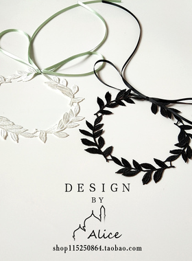 Alice超仙树叶黑白色蕾丝绑带锁骨链choker项圈女颈带系带chocker
