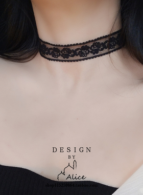 蕾丝玫瑰花小众轻奢项链气质黑色锁骨链项圈女颈带白色chocker