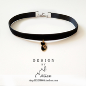 Alice黑色少女猫咪控choker丝绒颈带锁骨链女项圈短款 脖子饰品