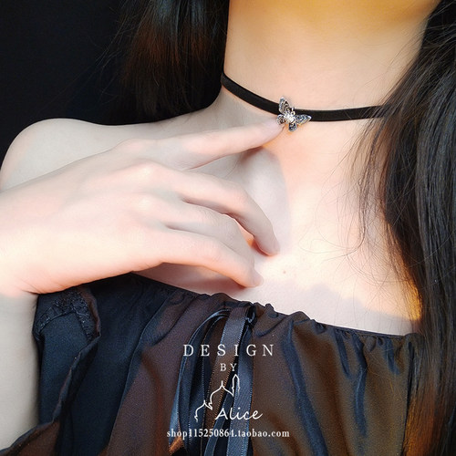 黑色气质小众蝴蝶脖子饰品choker