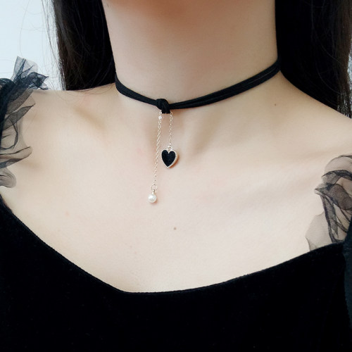 网红爆款气质爱心珍珠项圈choker