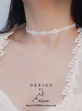 白色蕾丝花朵小众项链气质项圈女颈带短款锁骨链脖子饰品chocker