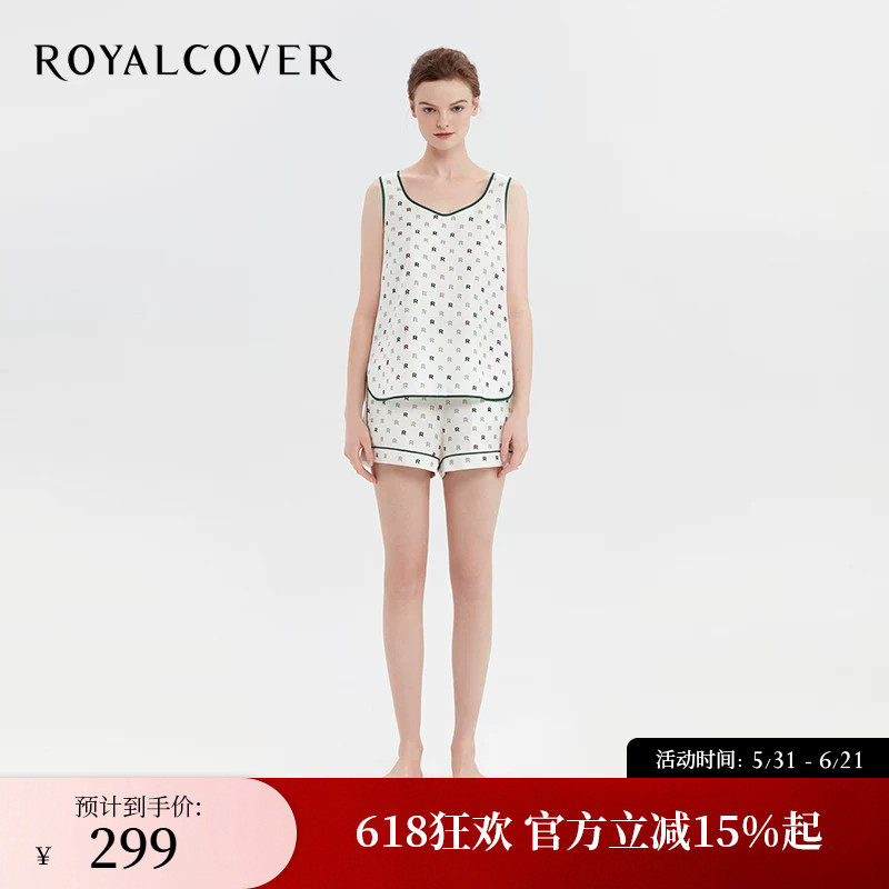 ROYALCOVER/罗卡芙真丝素绉家居服套装白色背心/短裤-波点小R