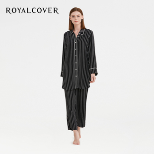 长裤 白边背心 黑 罗卡芙真丝双绉宽条纹长衬衫 ROYALCOVER