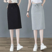 直筒半身裙子女中长款 一步包臀裙松紧收腰显瘦遮跨开叉休闲A字裙