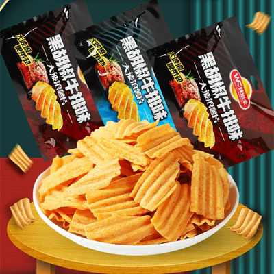 大波浪薯片黑椒牛排膨化食品