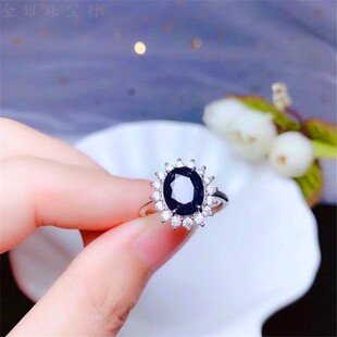 蓝宝石戒指墨水蓝戒子女活口戒S925银镶嵌黑蓝宝山东昌乐矿区直供