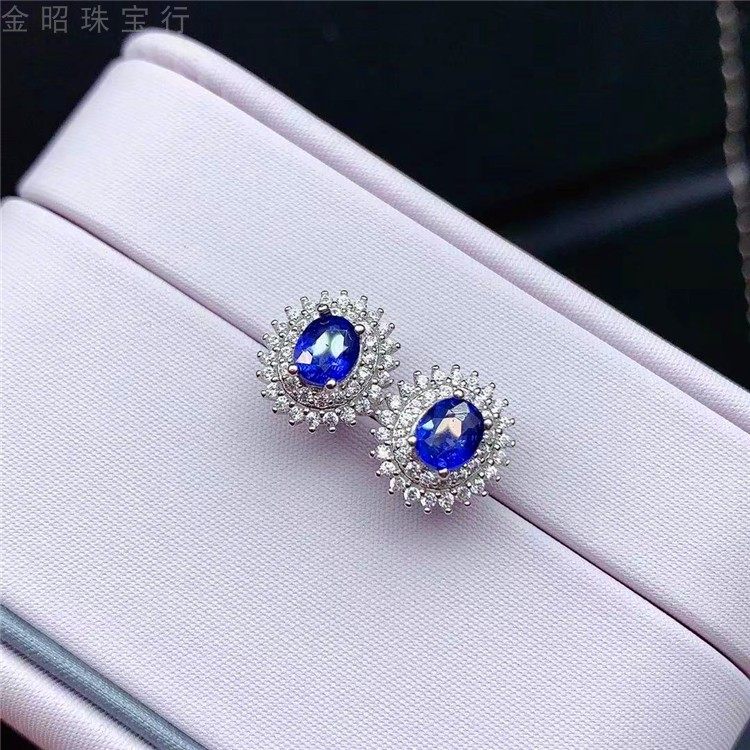 蓝宝旺夫石S925银镶天然斯里兰卡蓝宝石耳钉女士蓝带国检证书保真,珠宝/钻石/翡翠,耳饰,淘宝优惠券,粉丝福利购,淘宝优惠卷