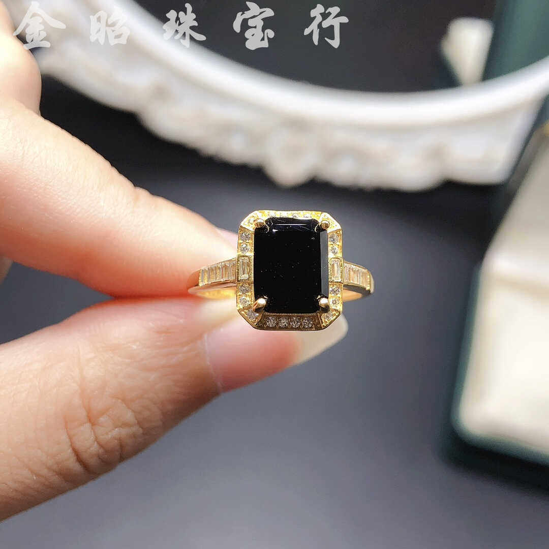 天然方形蓝宝石戒指女s925纯银图片