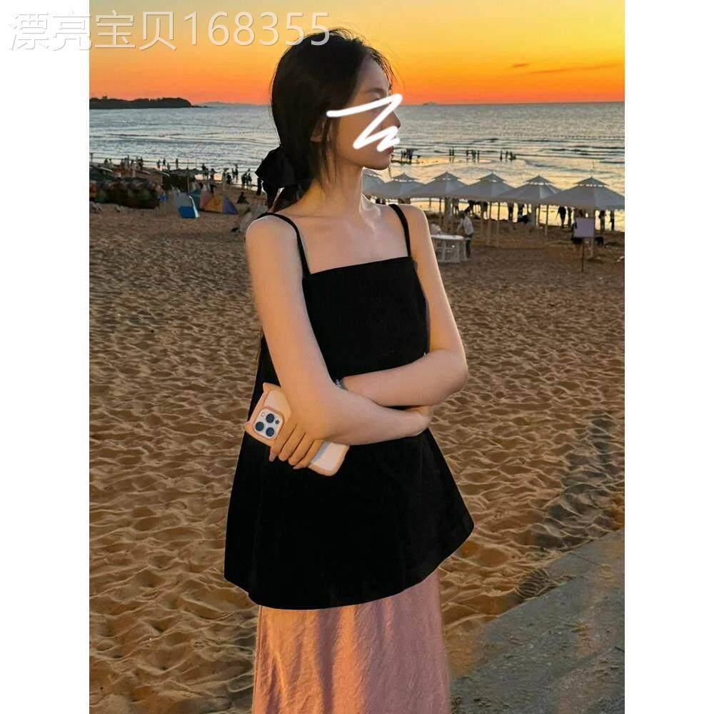 黑色法式吊带背心女美背高级感超好看夏外穿2026新款露肩无袖上衣