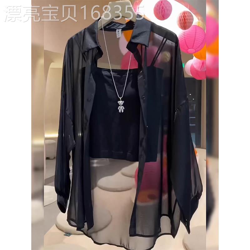 黑色通勤风防晒衬衫女夏季欧货时尚宽松长袖开衫外搭百搭薄款上衣