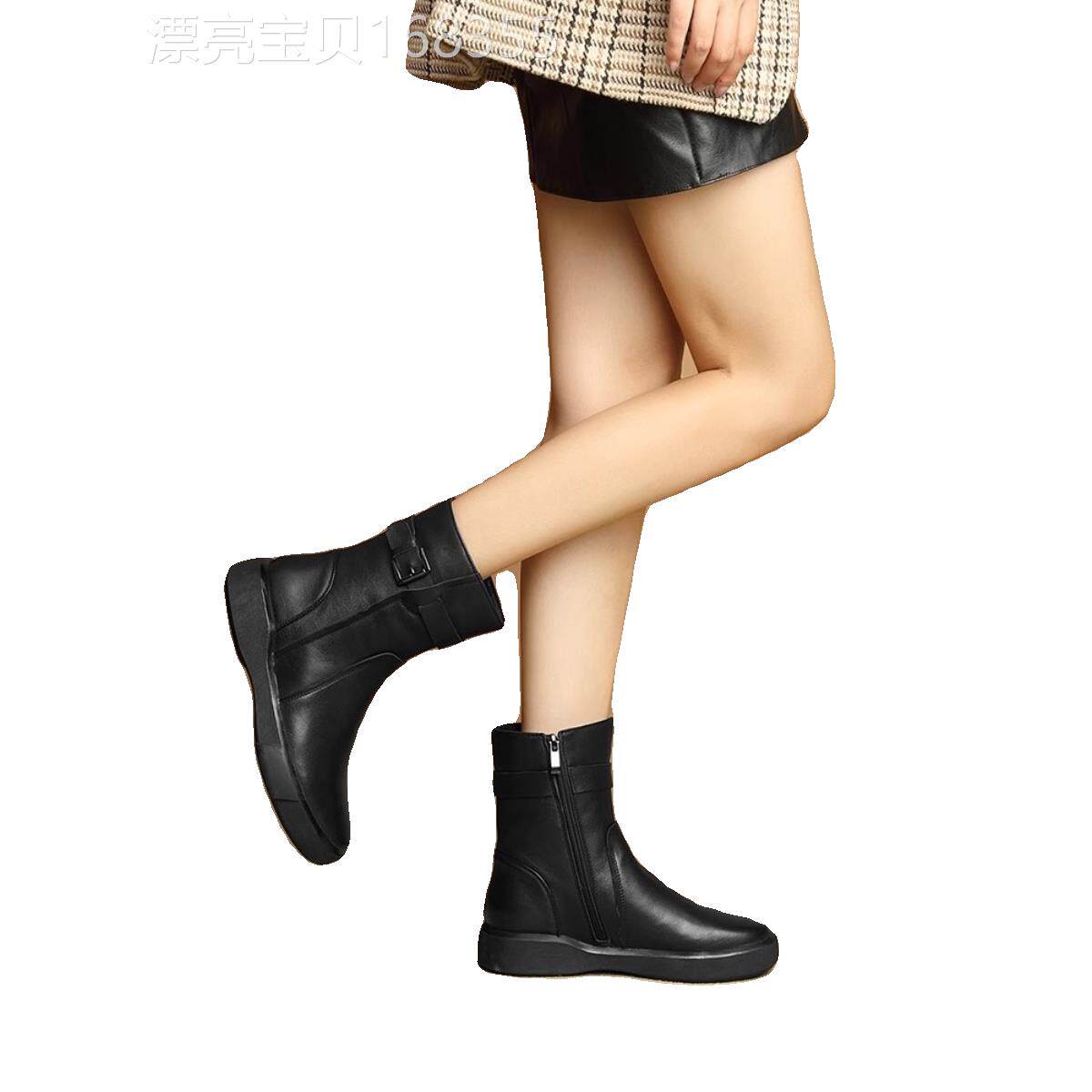 单靴2025冬季新款羊毛女短靴平底真皮马丁靴大码女靴加绒保暖靴子
