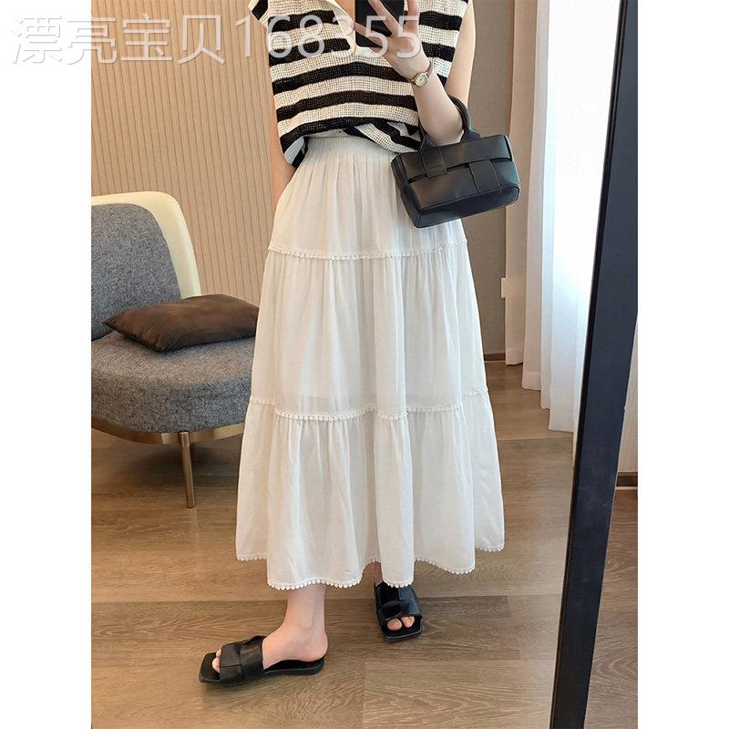 白色中长款A字半身裙女2026春季新款法式减龄洋气宽松高腰蛋糕裙