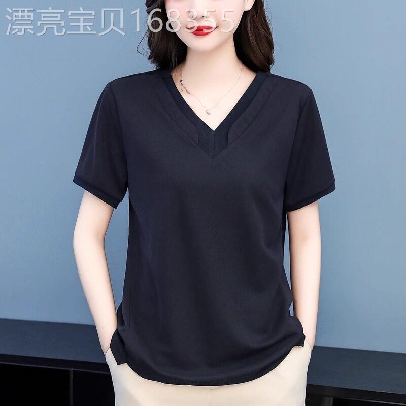 2026新款夏季薄款短袖t恤女V领速干透气韩版宽松时尚大码显瘦上衣