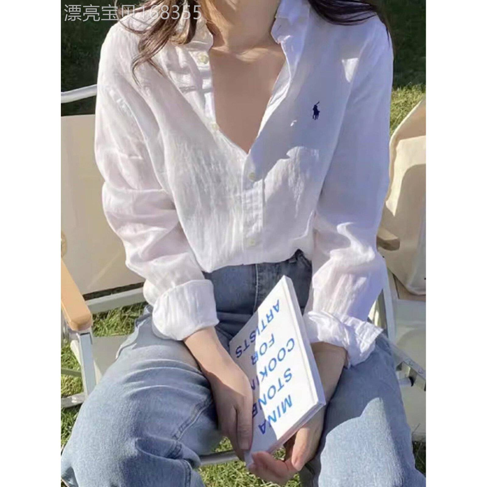 白色棉麻衬衫女春夏外穿设计感小众洋气宽松显瘦休闲长袖亚麻上衣