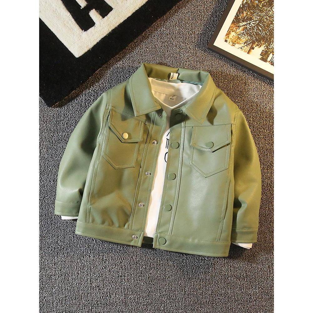 潮牌童装男童皮衣真皮夹克洋气秋冬加绒加厚中小童韩版帅气外套