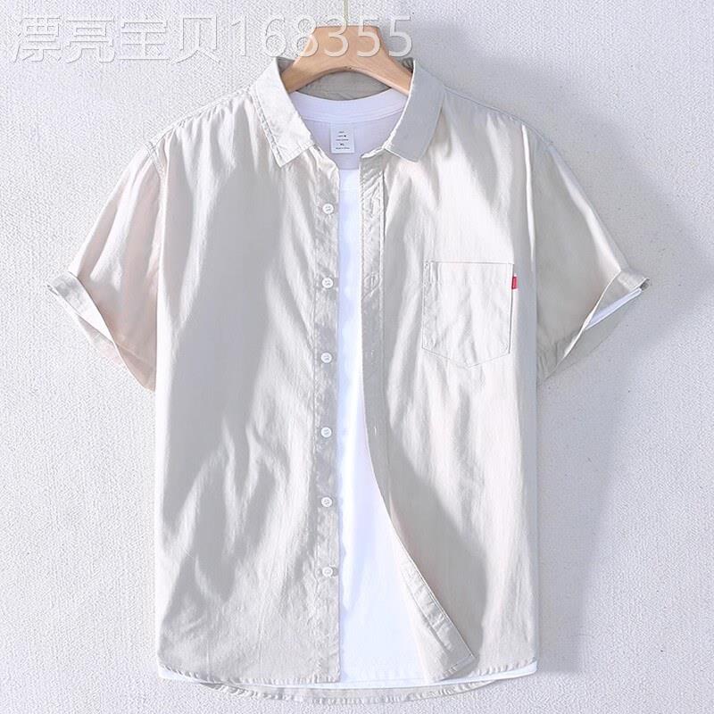 日系文艺纯棉衬衫男短袖潮流夏季薄款宽松休闲百搭翻领半袖衬衣服