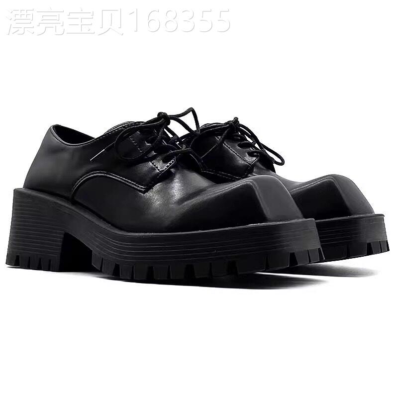 巴黎大翘头方头皮鞋男款厚底松糕底休闲通勤皮鞋小众高级感德比鞋