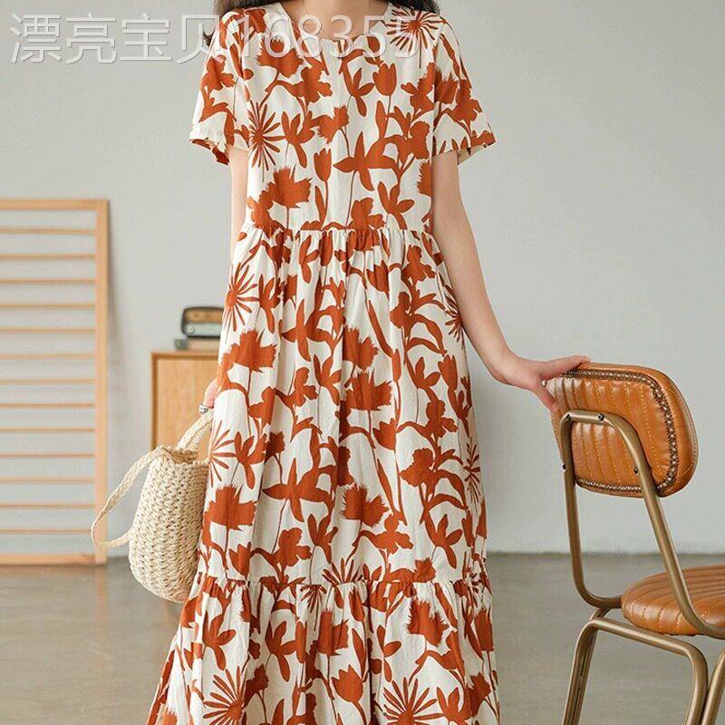 休闲短袖连衣裙女2026夏季新款宽松大码女士无袖背心印花吊带裙子