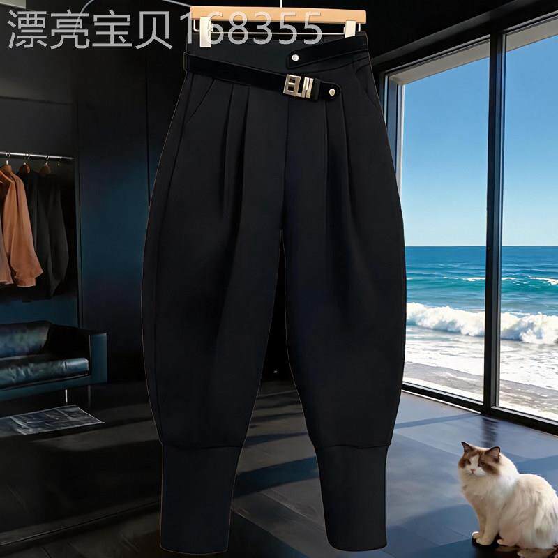 时尚黑色加绒九分哈伦裤女2026秋冬新款欧货高腰气质宽松休闲裤潮
