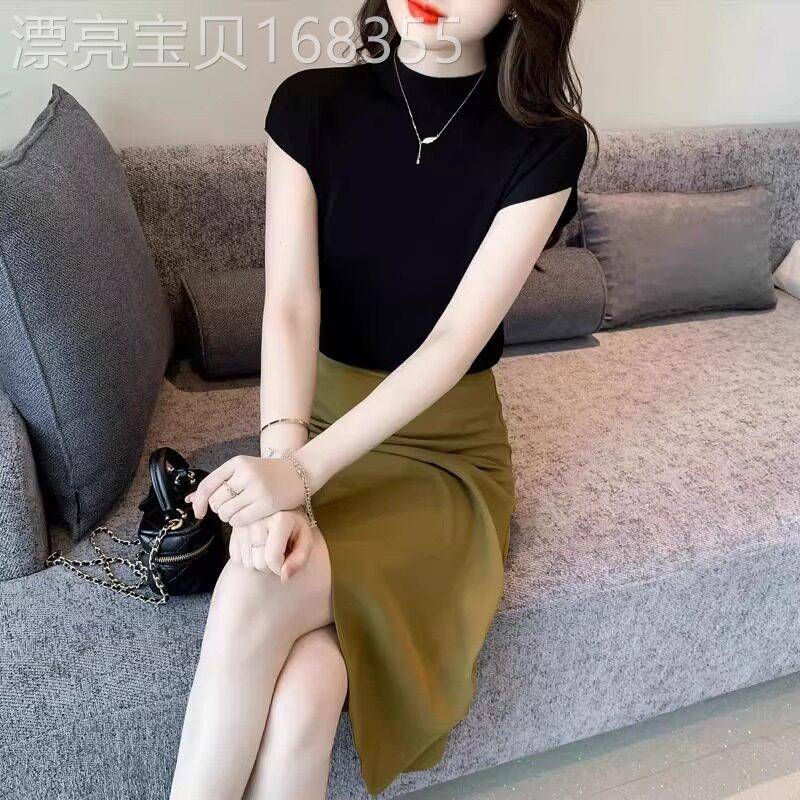 黑色打底衫女夏季薄款2026年新款高级感内搭洋气针织半袖体恤上衣