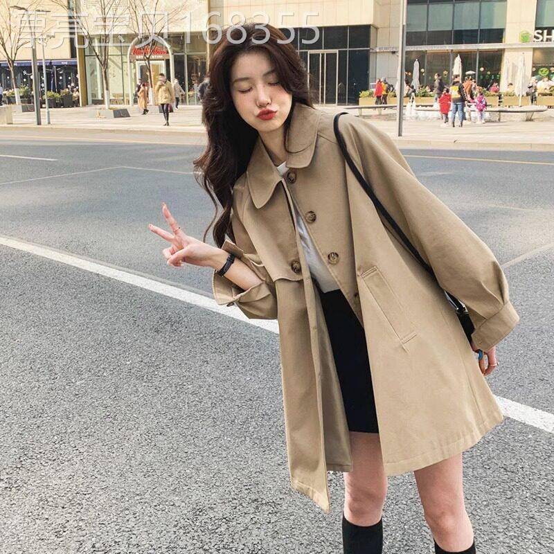 潮牌卡其色风衣外套女2026年春秋小个子中长款灯笼袖休闲韩系上衣