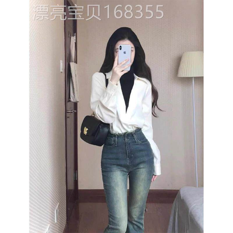 假两件白色衬衫女春秋2025欧货长袖磨毛衬衣风衣内搭叠穿打底上衣