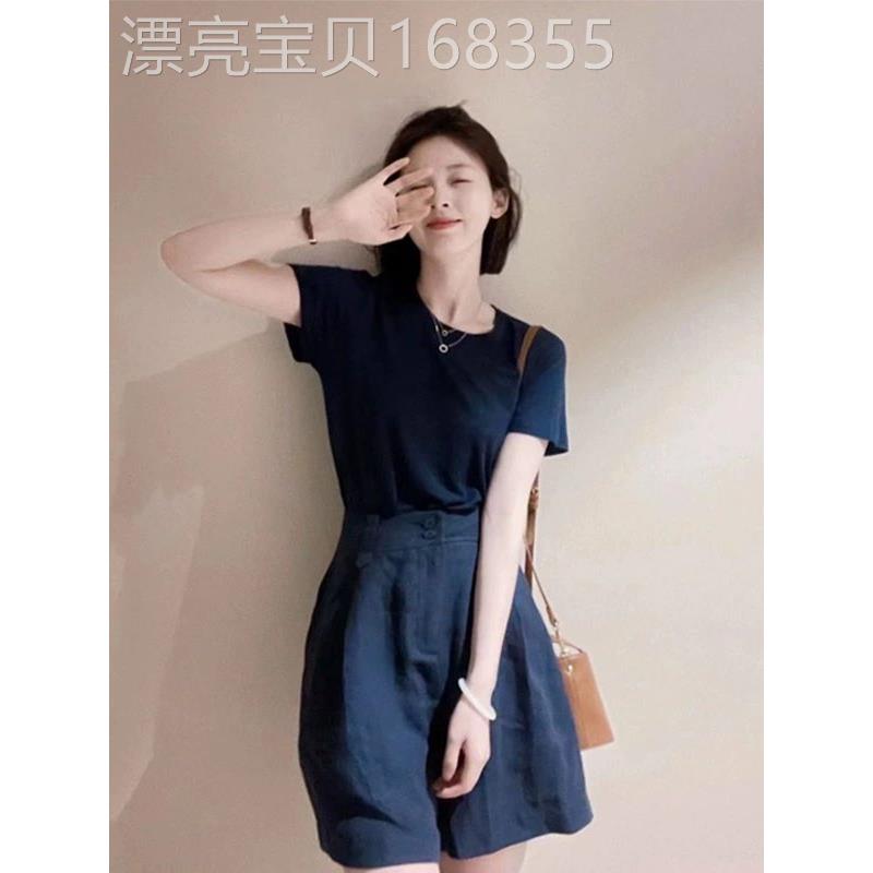 夏季女装茶系穿搭一整套微胖显瘦小个子盐系网红减龄时尚两件套装