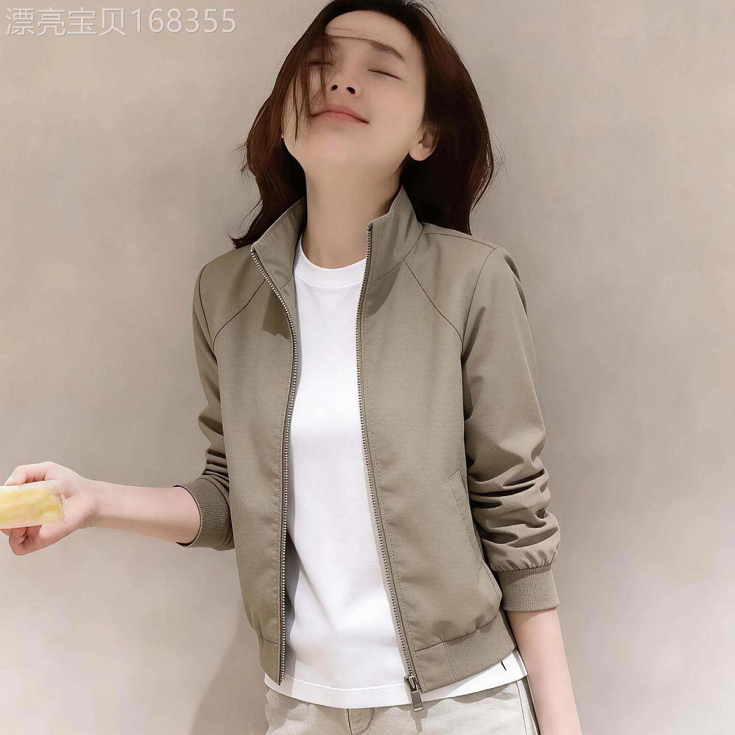 韩版极简风立领短外套女春秋新款百搭时尚气质宽松风衣休闲夹克潮