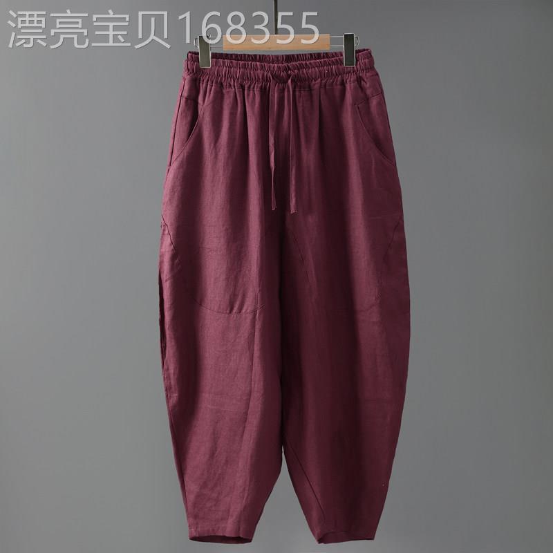 香港中国风春夏男纯亚麻灯笼裤复古大尺码阔腿休闲裤全亚麻布九分
