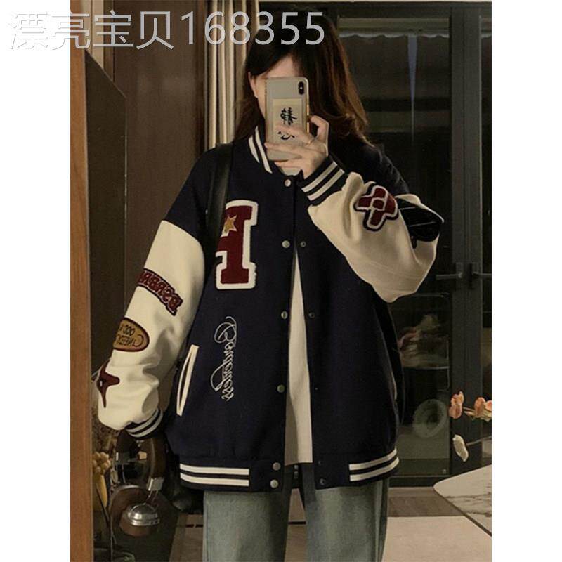 美式棒球服外套女秋冬季2025新款夹棉高级感休闲刺绣夹克开衫上衣