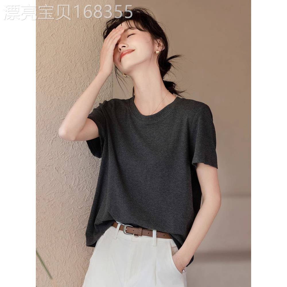 纯棉短袖T恤女夏季2026新款大尺码女装宽松圆领百搭显瘦纯色上衣