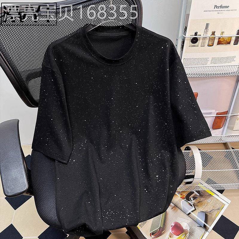 冰丝男士短袖T恤夏季潮牌新款设计感上衣高级感烫金满天星体恤男