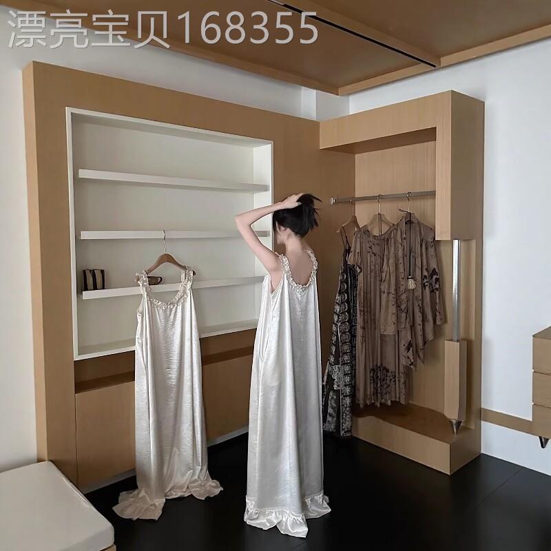 法国BERYDIA法式珍珠白冰丝睡裙女夏季新款公主睡花边吊带家居服