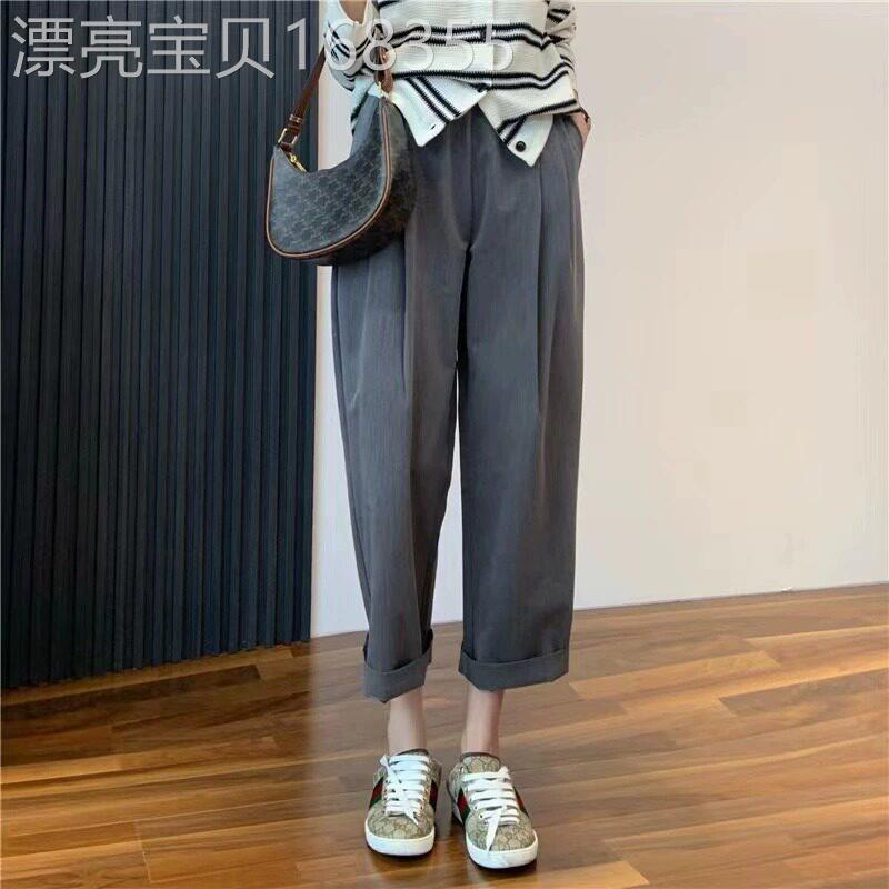 大码女装胖妹妹夏季高腰小个子梨型身材薄款哈伦西装休闲九分裤子