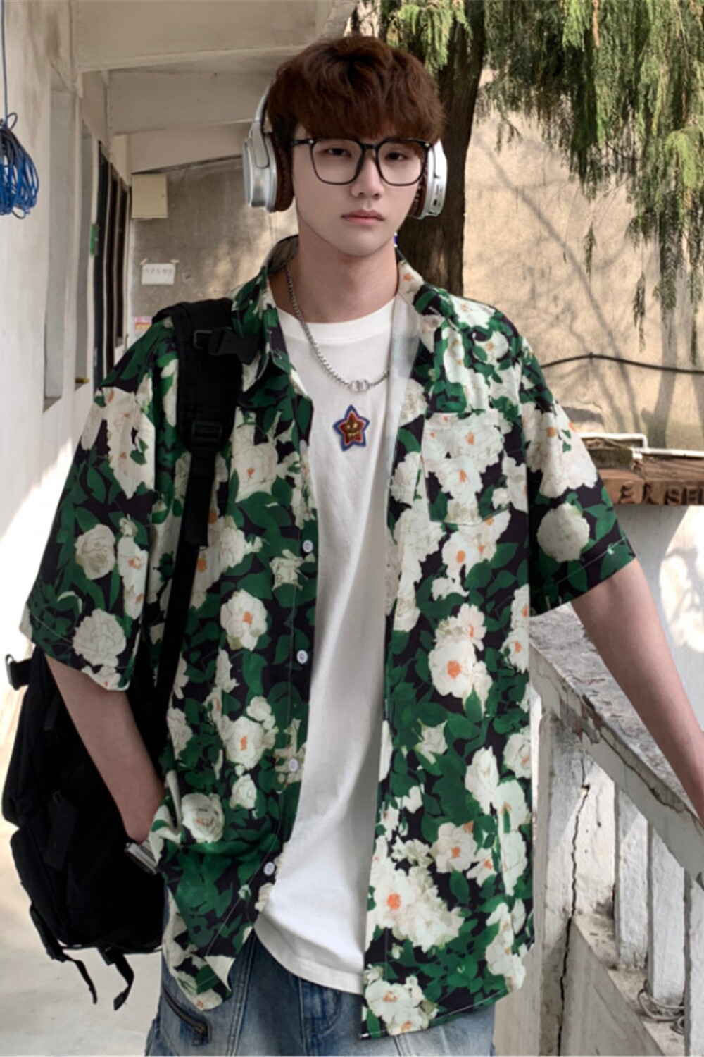 夏季清爽绿色宽松情侣短袖男衬衫C301P40,男装衬衫,电商A433