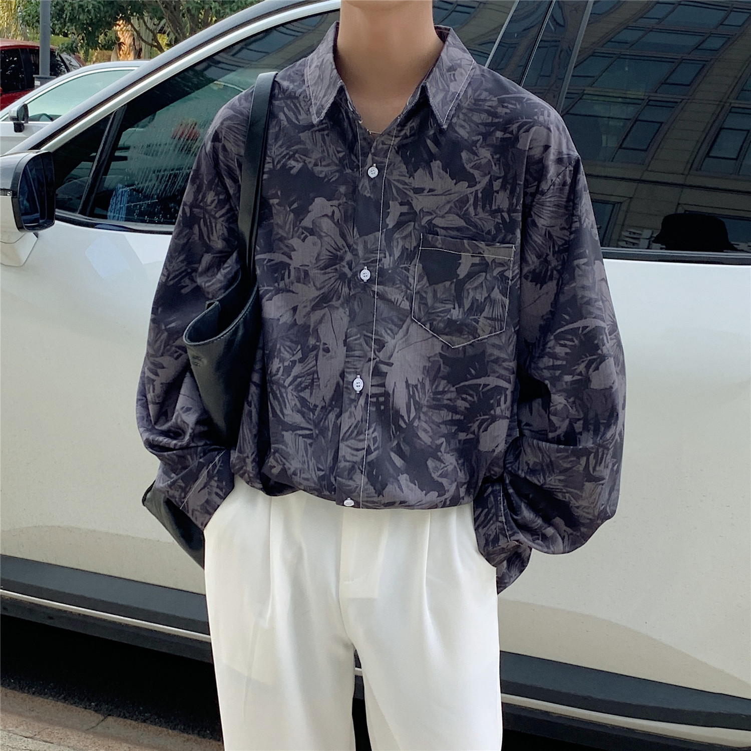 港风秋季长袖宽松印花男女情侣衬衫C147P50,男装衬衫,电商A433