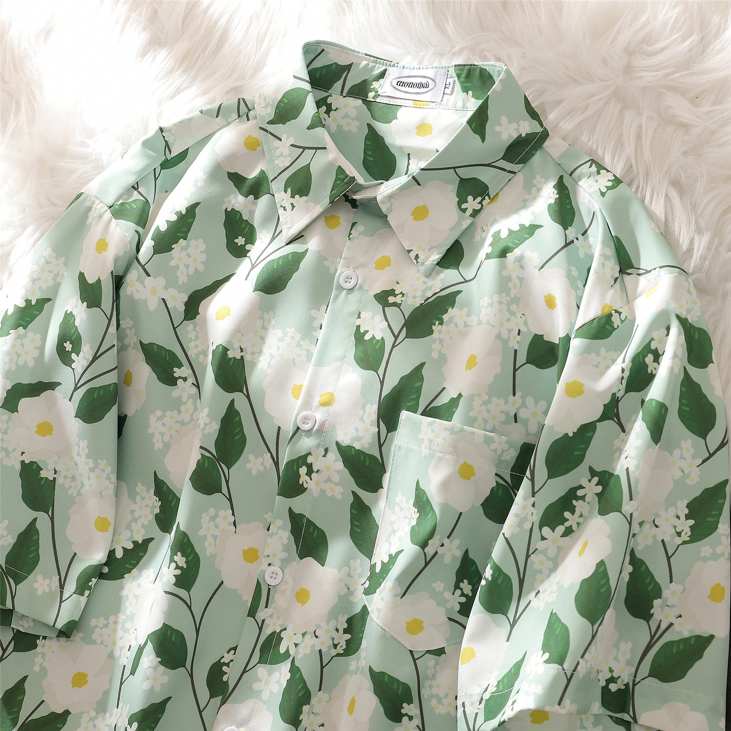 夏季清爽冰丝森林绿宽松男女短袖衬衫情侣C1008P40，男装T恤，电商A433